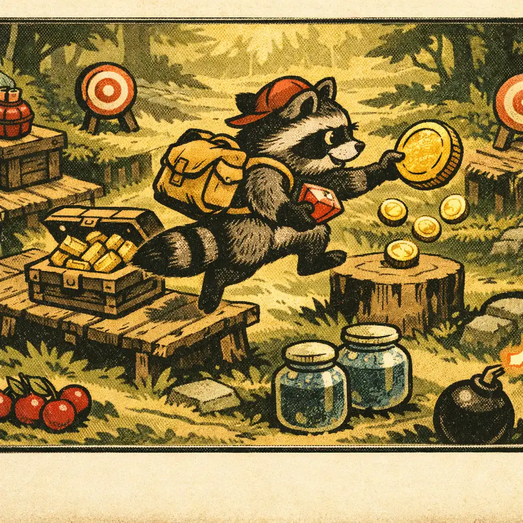 Redakcyjna ilustracja szopa przemieszczającego się między celami i zbierającego zasoby