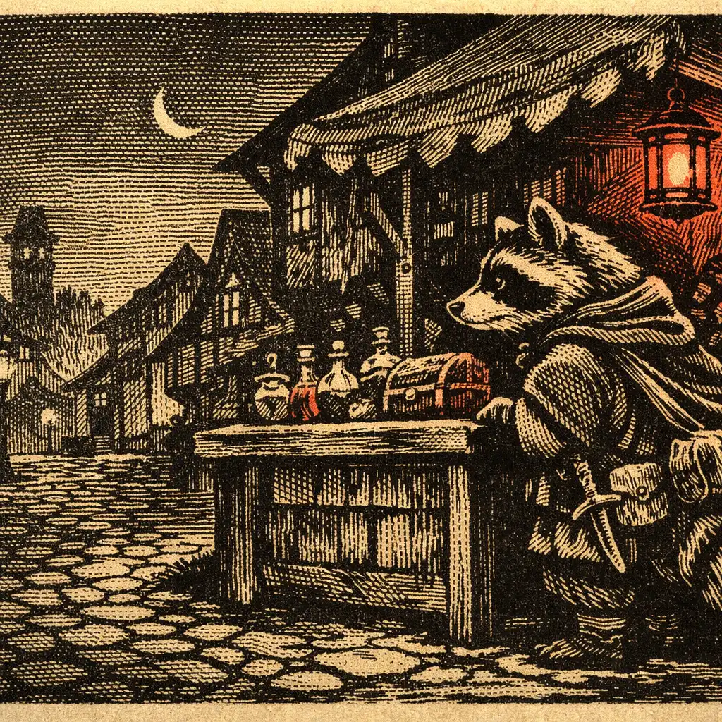 Redakcyjna ilustracja szopa przy oświetlonym nocnym straganie